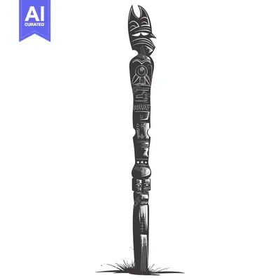 Aset desain premium: A Tall Totem Pole with Carved Faces and Designs