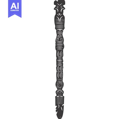 Aset premium populer: Ornate Carved Wooden Totem Pole with Geometric Patterns