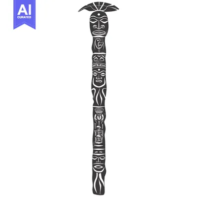 Aset desain premium: Carved Totem Pole with Multiple Faces and Designs