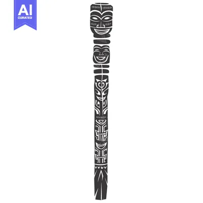 Premium design asset: Black and White Illustration of a Carved Tiki Totem Pole