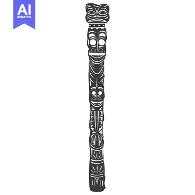 Aset desain premium: A Tall, Ornate Totem Pole with Carved Faces