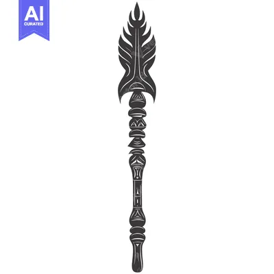 Premium design asset: Ornate Black and White Spear with a Flame-Like Top