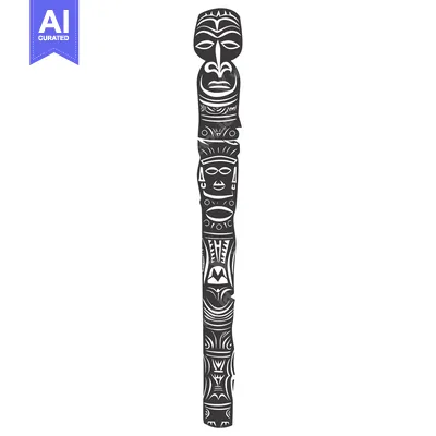Premium design asset: Carved wooden totem pole with multiple stylized faces
