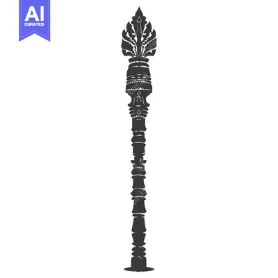Aset desain premium: Ornate Spear with Floral Top and Decorative Shaft