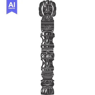 Aset desain premium: Ornate Carved Totem Pole with Multiple Faces