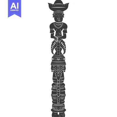 Aset premium populer: A Tall, Ornate, Anthropomorphic Totem Pole With Carvings