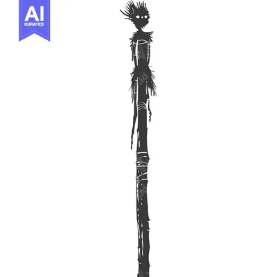 Aset premium populer: Silhouette of a creature perched atop a tall, thin pole