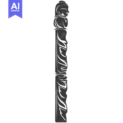 Aset desain premium: Carved Wooden Totem Pole with Human Figure at the Top