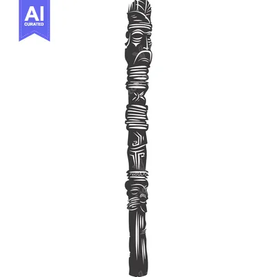 Premium design asset: Ornate Totem Pole with Carved Faces and Geometric Patterns
