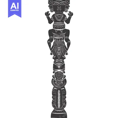 Aset premium populer: Black and White Totem Pole with Three Faces and Geometric Patterns