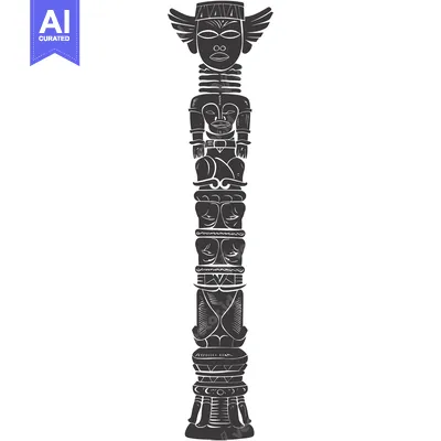 Aset premium populer: Carved Totem Pole with Multiple Faces and Winged Figure