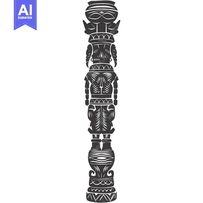 Premium design asset: Stylized Black and White Totem Pole with Humanoid Figure