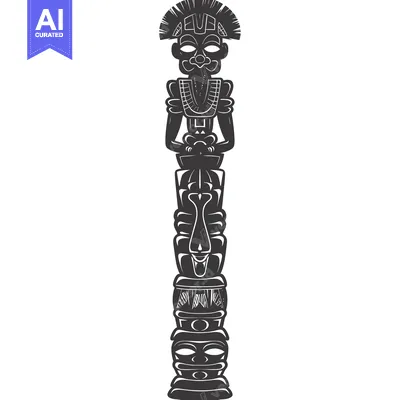 A Tall Totem Pole with Multiple Carved Faces