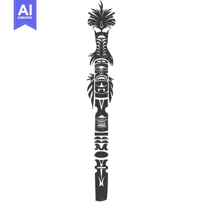 Aset desain premium: Black and White Totem Pole with Ornate Design
