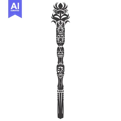 Premium design asset: Ornamental Totem Pole with Geometric Designs and Facial Features