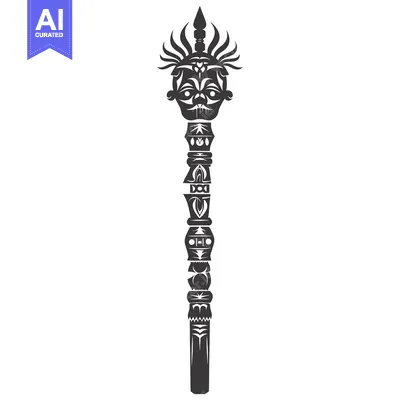 Aset desain premium: Ornate Totem Pole with a Carved Human Face at the Top