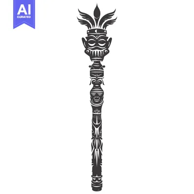 Aset premium populer: Carved Totem Pole with Feathered Crown and Faces