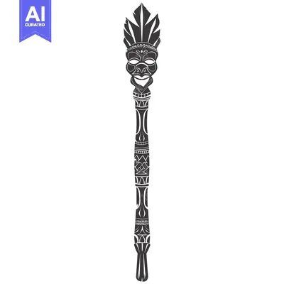 Aset desain premium: Ornate Totem Pole with a Carved Mask at the Top