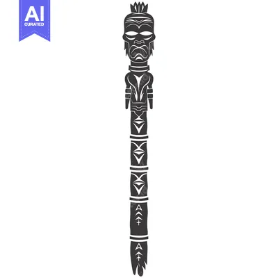 Aset premium populer: Black and White Illustration of a Tall Totem Pole with a Carved Human