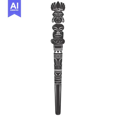 Aset premium populer: Carved Wooden Totem Pole with Humanoid Figure and Geometric Patterns