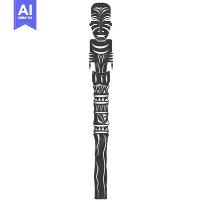 Aset premium populer: A Black and White Illustration of a Tribal Totem Pole with a Human Fac