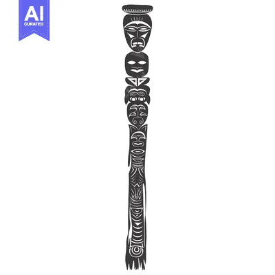 Aset desain premium: Totem Pole with Carved Faces and Designs