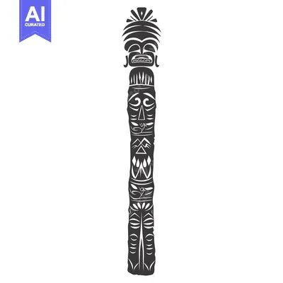 Ornate Carved Totem Pole with Multiple Faces