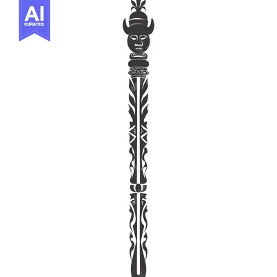 Premium design asset: Ornate Totem Pole with Face and Floral Design