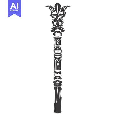 Aset desain premium: Carved Wooden Totem Pole with a Face at the Top