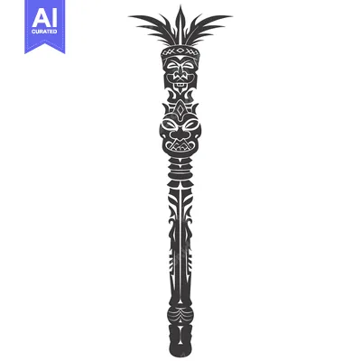 Aset desain premium: Black and White Illustration of a Polynesian Totem Pole