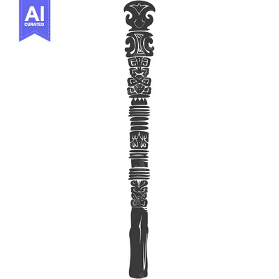 Aset desain premium: Ornate Carved Wooden Totem Pole with Abstract Designs