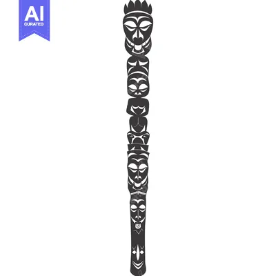 Premium design asset: Black and White Totem Pole with Multiple Carved Faces