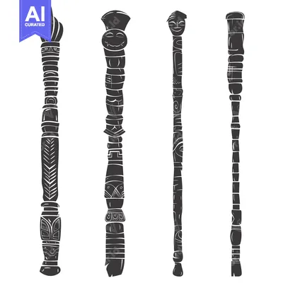 Aset premium populer: Four Ornate, Carved Wooden Totems