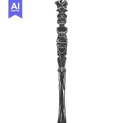 Aset premium populer: Carved Wooden Totem Pole with Human Figure and Flame Design