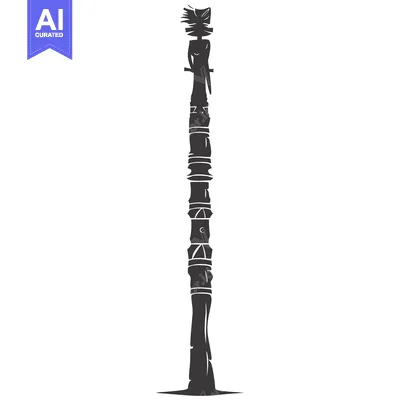 A Black and White Illustration of a Totem Pole with a Bird on Top