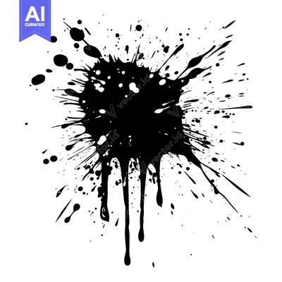 Aset desain premium: Black Ink Splashes and Drips on White Background