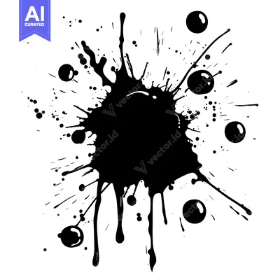 Premium design asset: Black Ink Splatter with Droplets