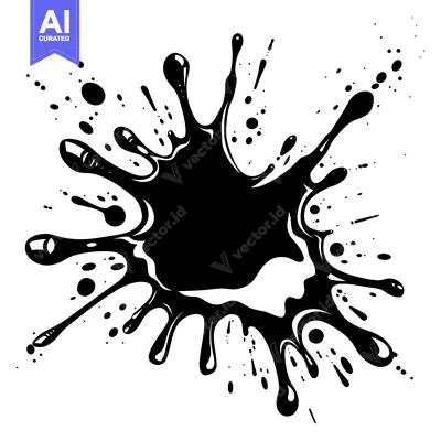 Aset desain premium: Black Ink Splatter with Irregular Shape and Small Drops