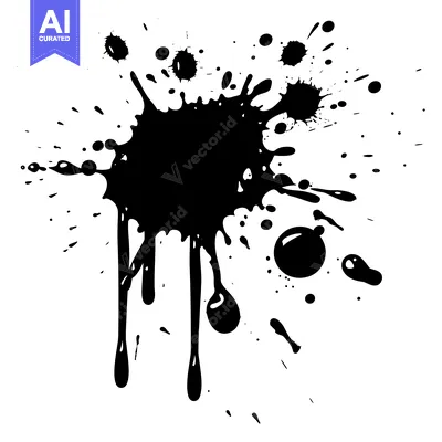 Aset premium populer: Black Ink Splatter with Drips on White Background