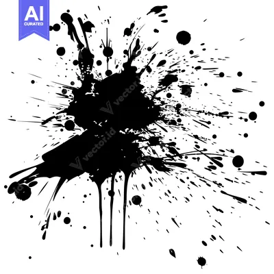 Premium design asset: Black Ink Splatter with Drips and Splatters on White Background