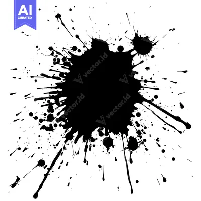 Aset desain premium: Black Ink Splashes and Drips on a White Background