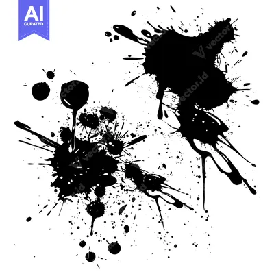 Aset desain premium: Abstract Black Ink Splashes and Blobs on White Background