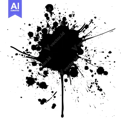 Aset desain premium: Black Ink Splashes and Drips on a White Background