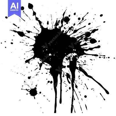 Black Ink Splashes and Drips on White Background