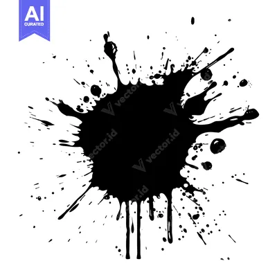 Aset desain premium: Black Ink Splotch with Droplets and Splatter