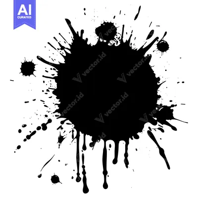 Aset desain premium: Black Ink Splatter with Drips on White Background