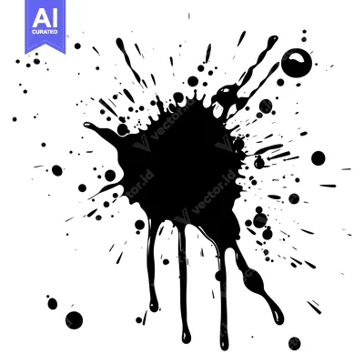 Premium design asset: Black Ink Splotch with Drips and Scattered Dots
