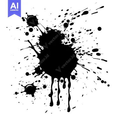 Aset desain premium: A Black Ink Splatter with Drips on a White Background