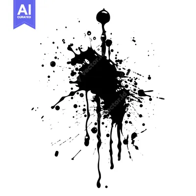 Aset premium populer: Black Ink Splotch with Drips and Splashes on White Background