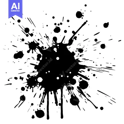 Aset premium populer: Black Ink Splashes and Droplets on White Background